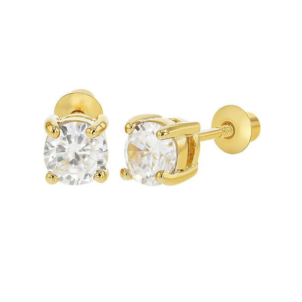 14k Yellow Gold February Purple CZ Medium Flower Screw Back Earrings Measures 5x5mm Jewelry Gifts for Women 